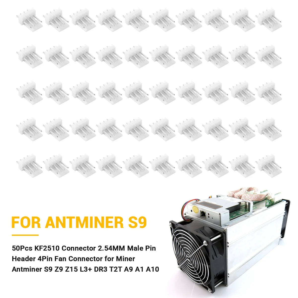 50szt KF2510 Złącze 2.54MM Męskie złącze pinowe 4-pinowe złącze wentylatora do ASIC Miner Antminer S9 Z9 Z15 L3+ DR3 T2T A9 A1 A10