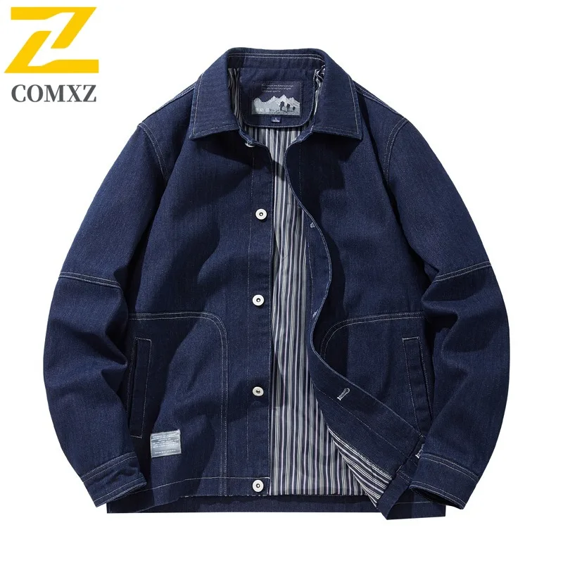 

COMXZ 2025 Premium Denim Jacket Mens Spring Autumn Vintage Trendy Slim Fit Workwear Casual Windproof Coat Lightweight