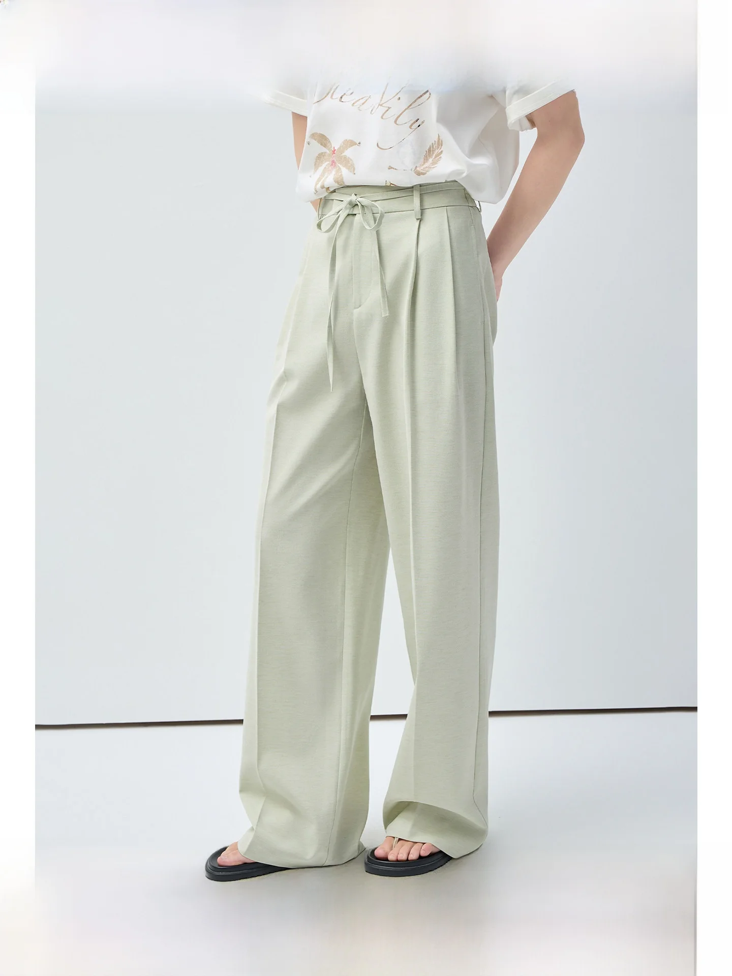 

High Waist Wide Leg Casual Pants Drawstring Commute Slimming Summer plus Size Women's Clothing Casual Loose Fit Trousers