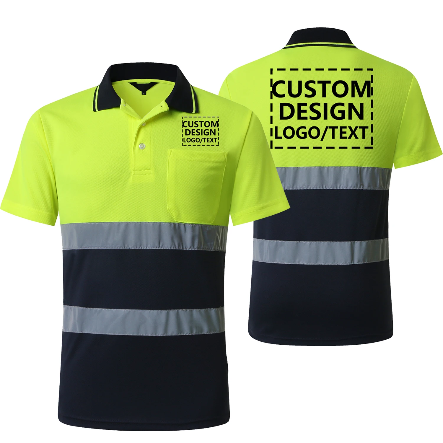 Custom Logo Veiligheid Poloshirt Met Logo Oranje Gepersonaliseerde Hoge Zichtbaarheid Reflecterende Shirt Met Zakken Hi Vis Werk Shirt