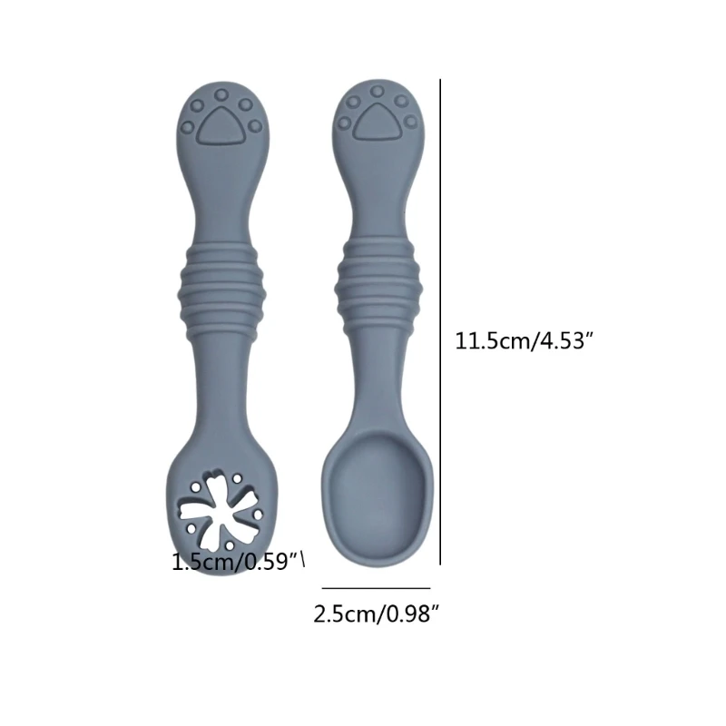 Cucharas punta para bebé, juego 2 cucharas alimentación silicona, tenedor, cuchara portátil para