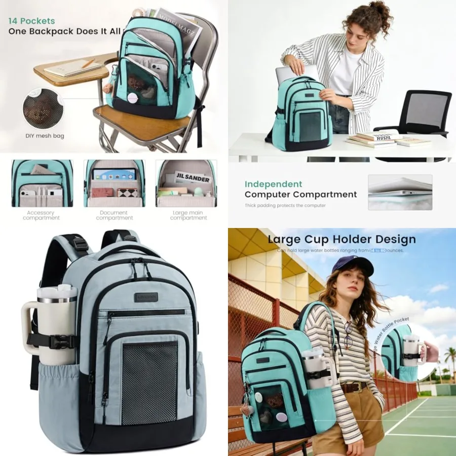 

Laptop Backpack for Women with Large Cup Holder, Work Computer Bag with Chest Buckle Back Pad Shoulder Buckle, Waterproof Buses