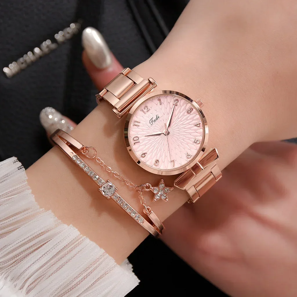 Conjunto de 2 piezas para Mujer, relojes de pulsera de cuarzo a la moda, Reloj magnético deportivo para Mujer, Reloj de pulsera de oro rosa