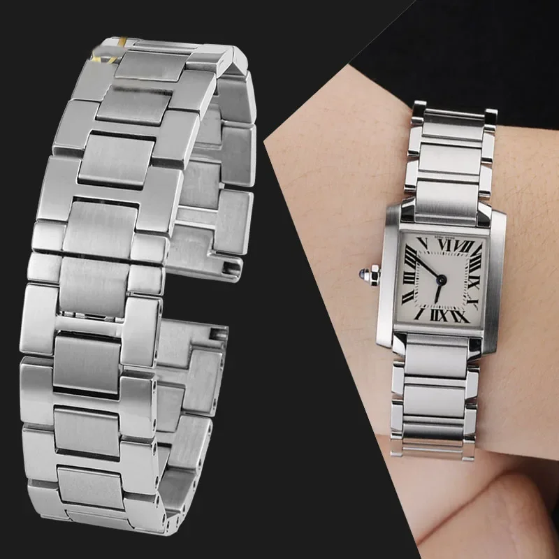 Для Cartier Tank Solo Ronde Series стальной ремешок для часов, брелок для часов W5200014, мужской и женский ремешок для часов с плоским интерфейсом 16 мм, 17 мм, 20 мм, 23 мм