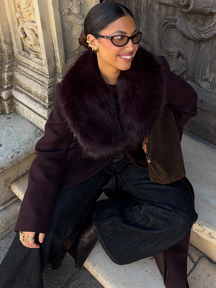 Trendix Eleganter langer Kunstpelzmantel für Damen 2026 Winter schlanke warme lange Pelzjacke High Street Fashion Vintage Wollmäntel Jacke