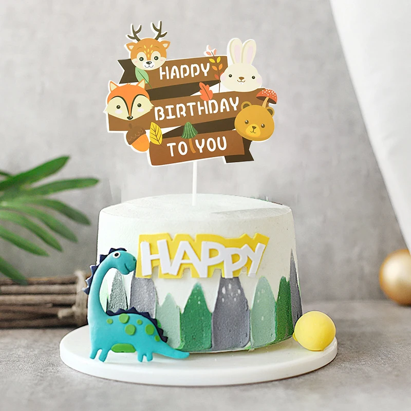 1set Forest Party Animal Cupcake Topper Cartoon Animals Theme Cake Toppers Kids Birthday Party Decoration Baby Shower Supplies