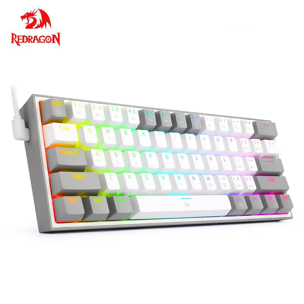 REDRAGON Fizz K617 RGB USB Keyboard Mini, game mekanik berkabel saklar merah 61 kunci untuk pemain game komputer PC Laptop kabel dapat dilepas