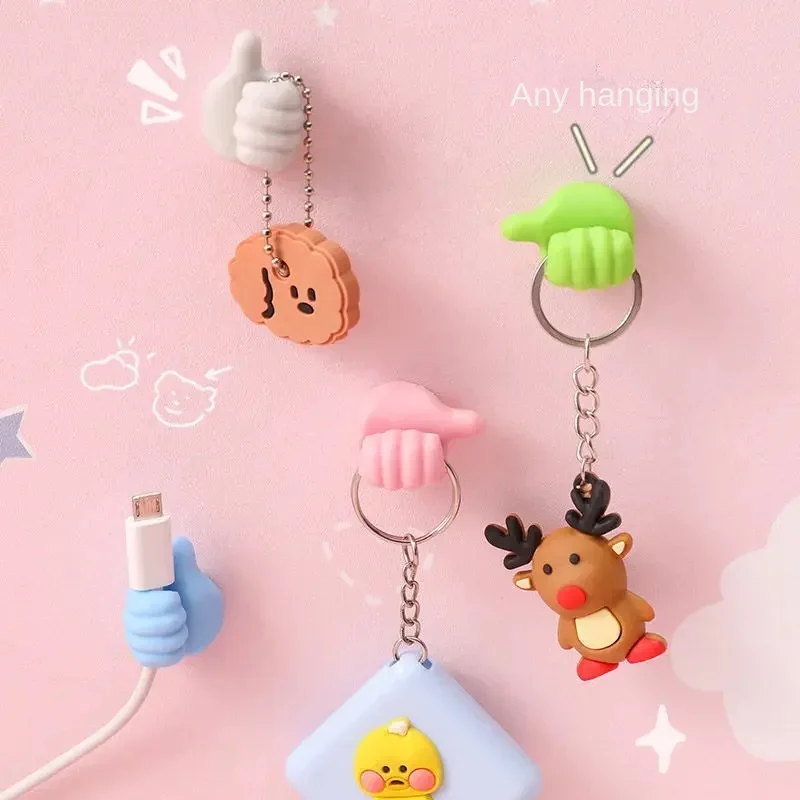 Self-Adhesive Wall Decoration Hook Creative Silicone Thumb Key Hanger Data Cable Clip Wire Desk Organizer