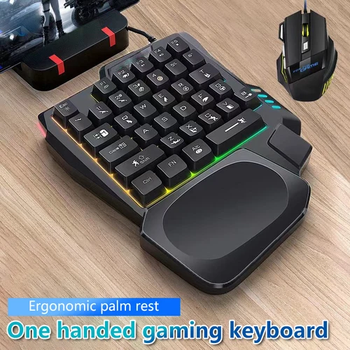 Imagen 2 del producto 1 teclado RGB para juegos de una sola mano Mini USB ultrafino con cable 35 teclas teclado retroiluminado con una sola mano para ordenador PC portátil