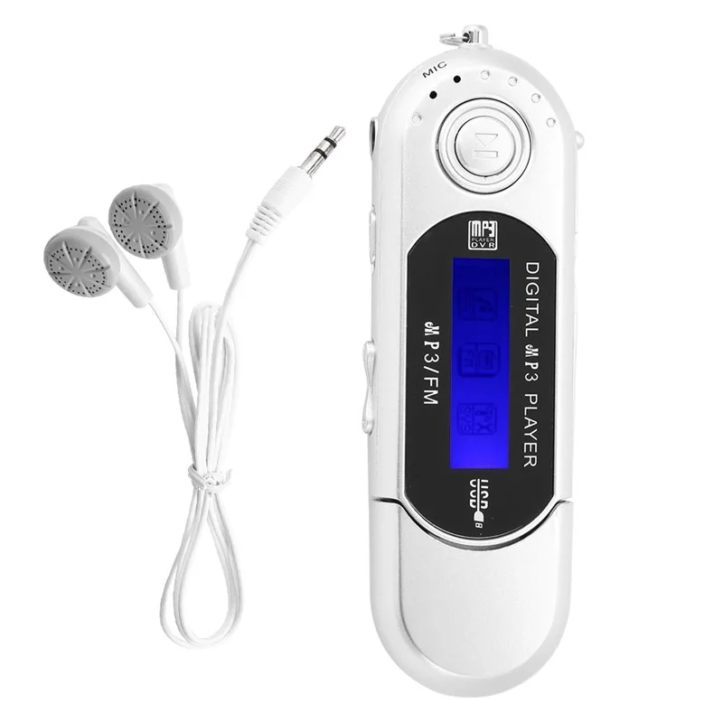 Leitor de mp3 mp3 usb player música rádio fm com fone de ouvido 8gb, portátil com tela lcd para caminhar correndo (prata)