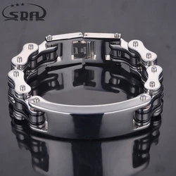 SDA Personalize Gift Family Name Engrave Biker Chain Bracelets For Men Women Bangle Tel ID Logo Custom Couple Jewelry