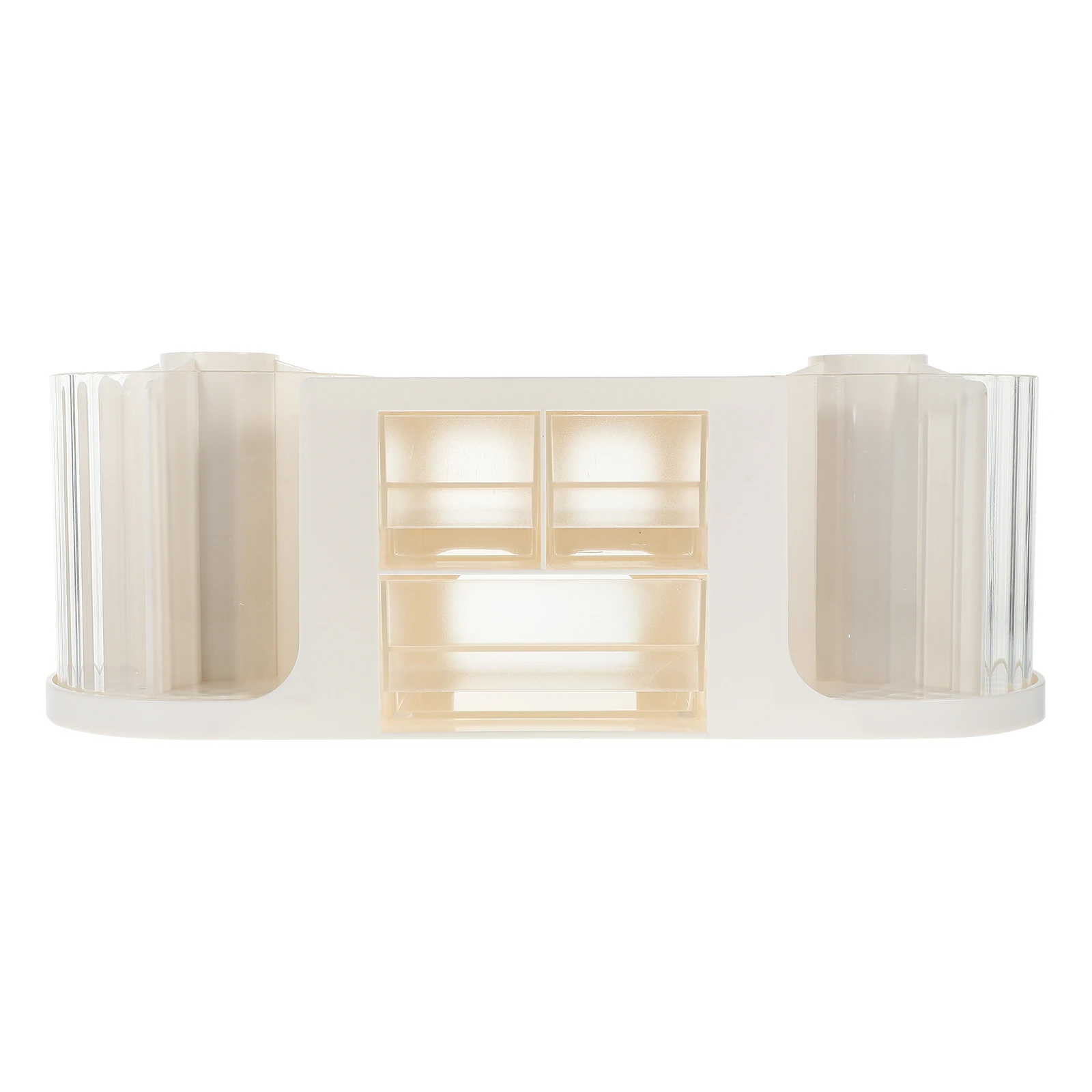

Double Rotating Pen Holder Office Desk Organizer Desktop Storage Stationery Supplies Box Drawer Boxes White with Drawers