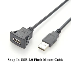 USB 2.0 A Snap in Male to Female Panel Dash Mount Cable with Buckle USB2.0 Square Flush Mount Extension Cable for Car Truck Boat
