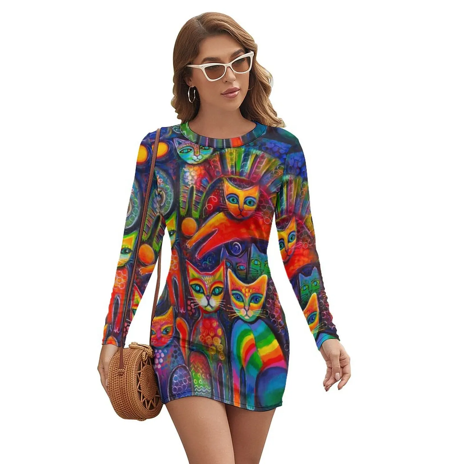 

Rainbow cats acrylics Long-sleeved Dress evening dresses ladies Womens dresses