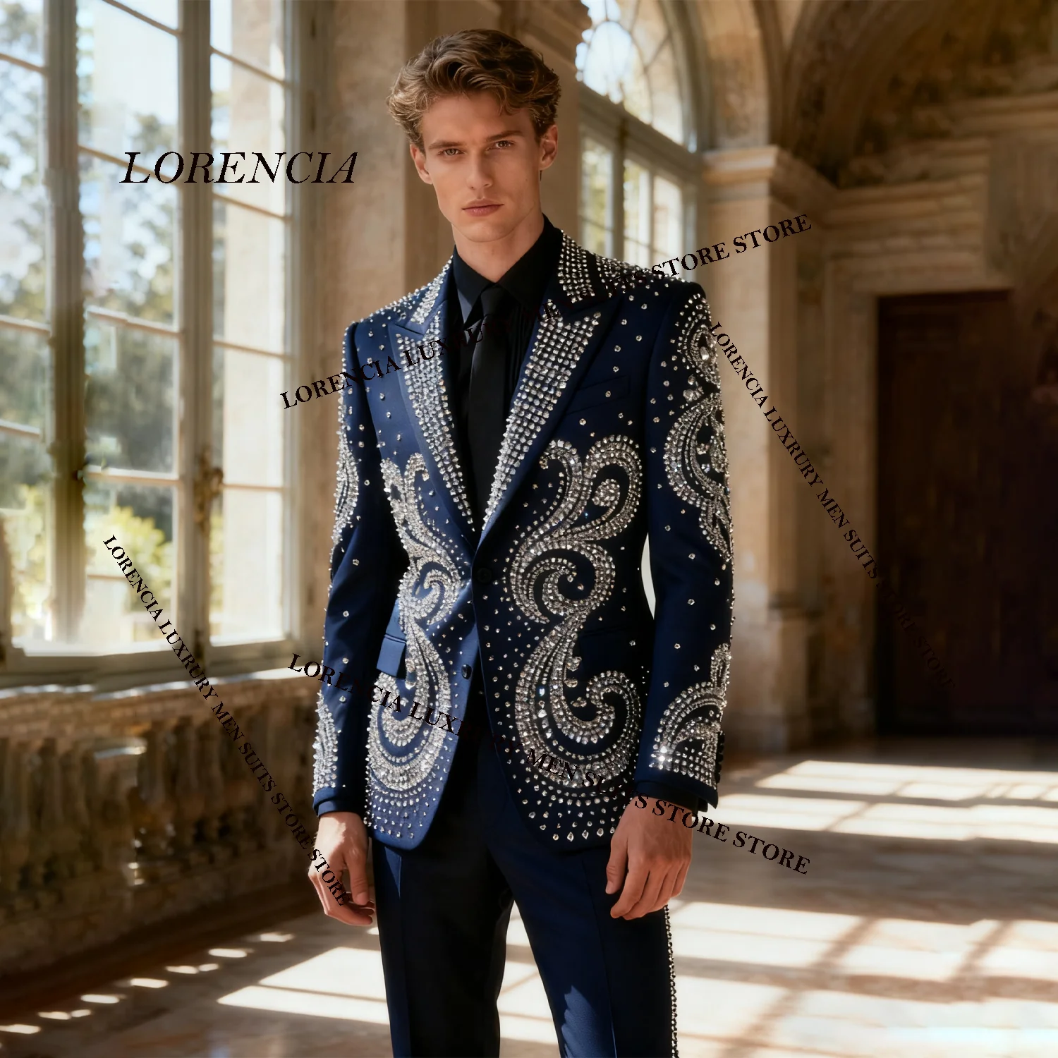 

Handsome Diamond Design Men Suits Peaked Lapel Wedding Tuxedos Customized Slim Fit Ropa hombre 3 Pieces Sets Groom Male Blazers