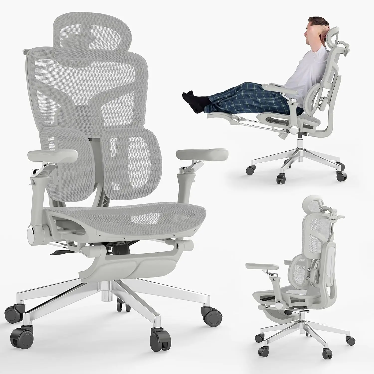 

Ergonomic Office Chair with Footrest,Big and Tall Desk Chair with Lumbar Support,Swivel Rolling Computer Seating with 6D Armrest