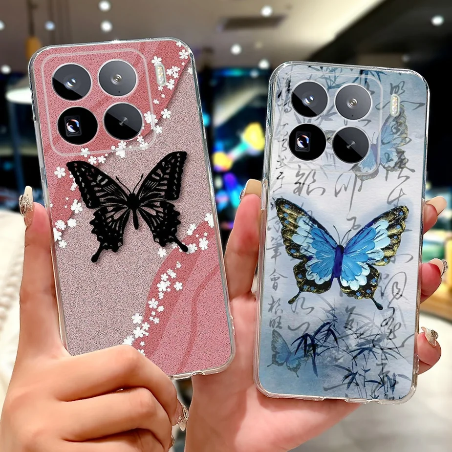 For Xiaomi Mi 15 Pro Case Cute Love Heart Painted Cover Clear Silicone Phone Case For Xiaomi 15 Pro Mi 15Pro Mi15 5G Soft Fundas