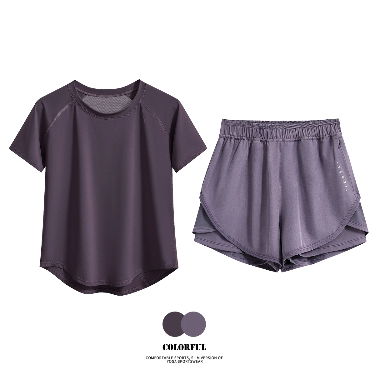 DRUR 2pcs Gym Set Women Summer Sportswear Outfit 2 Piece Short Sleeve Sports Shirt Shorts Sets Jogging Suit Female Tracksuit New image 3