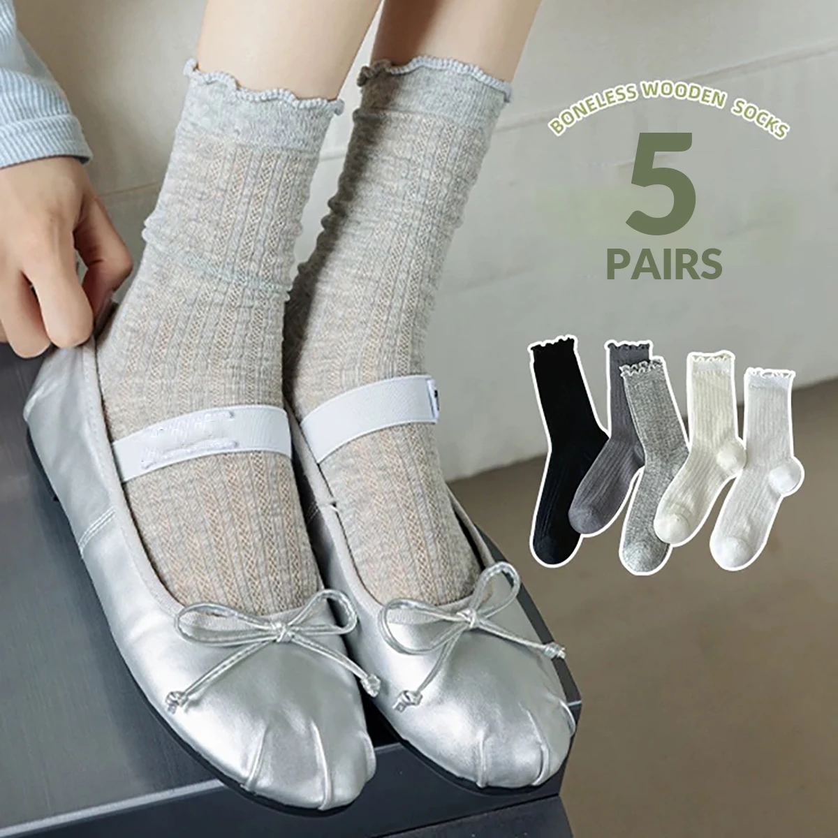 5pairs Solid Color Loose Long Socks Hollow Out Breathable Spring Summer Women Socks Women's Korean Version Socks