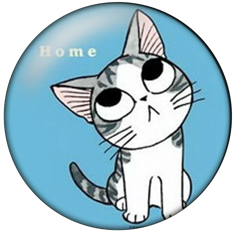 24pcs Cartoon Cute Cat Animal Painting Glass Snap Button Round Photo Glass Cabochon Demo Flat Back Making Findings H027