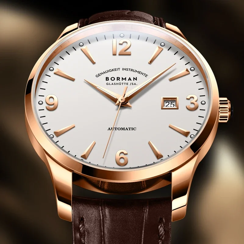 BORMAN BM3819 Orologio Nuovo 41 Uomini di Lusso Meccanici Automatici Orologi da Uomo Cristallo di Zaffiro 50M Impermeabile Lancette Luminose Orologi