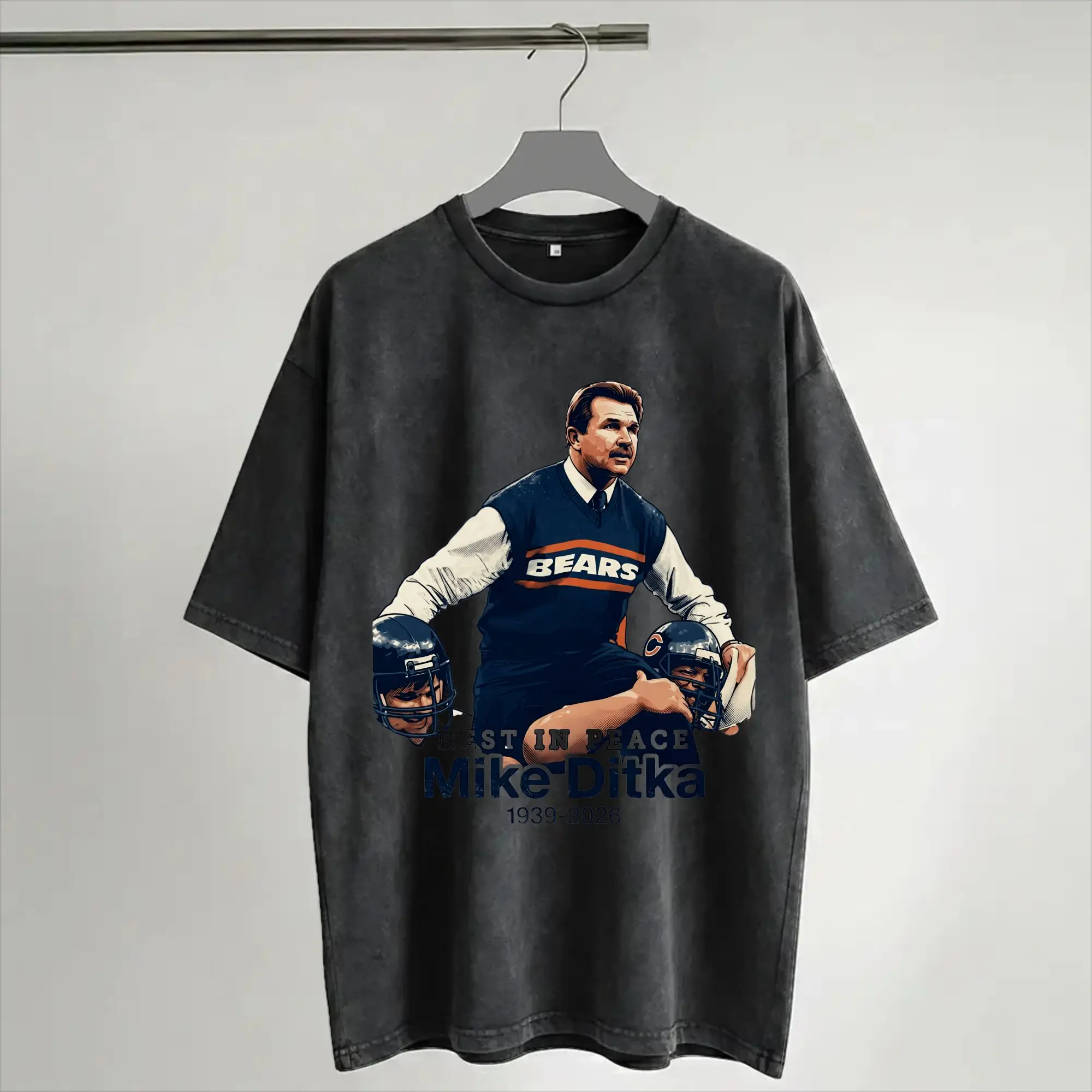 Harajuku Washed Shirt RIP Mike Ditka  Outfit Retro T Shirt Oversize  Streetwear Short Sleeve Summer Tees