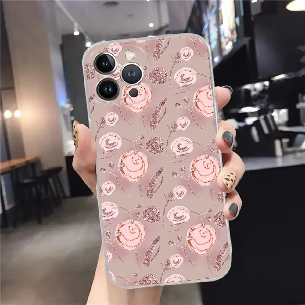 Beautiful Rose gold art Phone Case For iPhone 15 14 11 12 13 Mini Pro XS Max Cover 6 7 8 Plus X XR SE 2020 Funda Shell