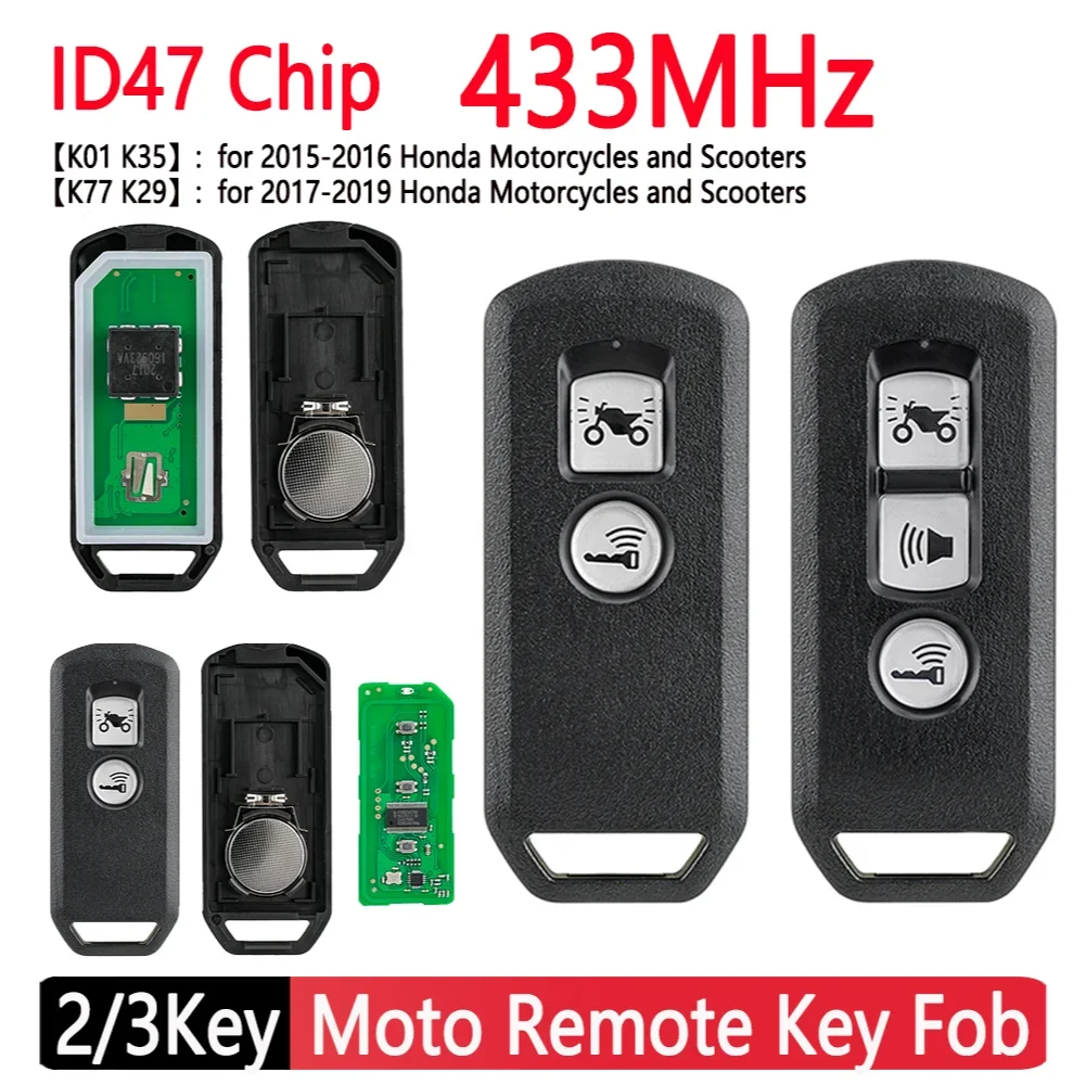 Moto Smart Key 2/3 pulsante moto Keyless Remote Key Fob 433MHz per per Honda K35V3 ADV SH 150 Forza 300 125 PCX150