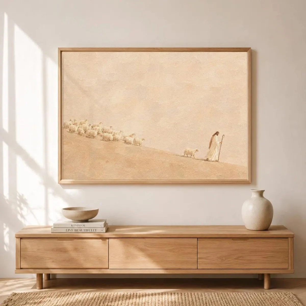 Jesus & Sheep Canvas Prints Poster Retro Minimalist Rustic Religious Art Prints Bedroom Christian Wall Art Home Decor Poster