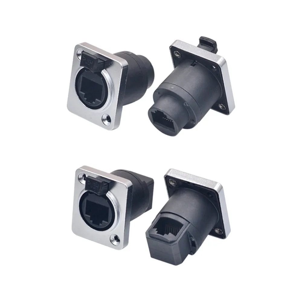 RJ45 Waterproof Network Connector with Rubber Cover IP65 8p8c D Type Panel Mount Socket RJ45 Ethernet Connector Aviation Plug
