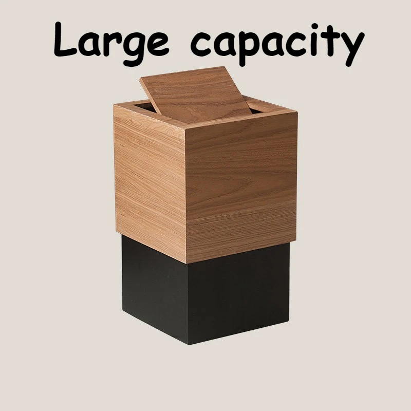 Rotating Lid Wood Trash Can Waterproof Wear-resistant Thicked Waste Bin Creativity Nordic Luxury Leisure Household Cleaning Tool