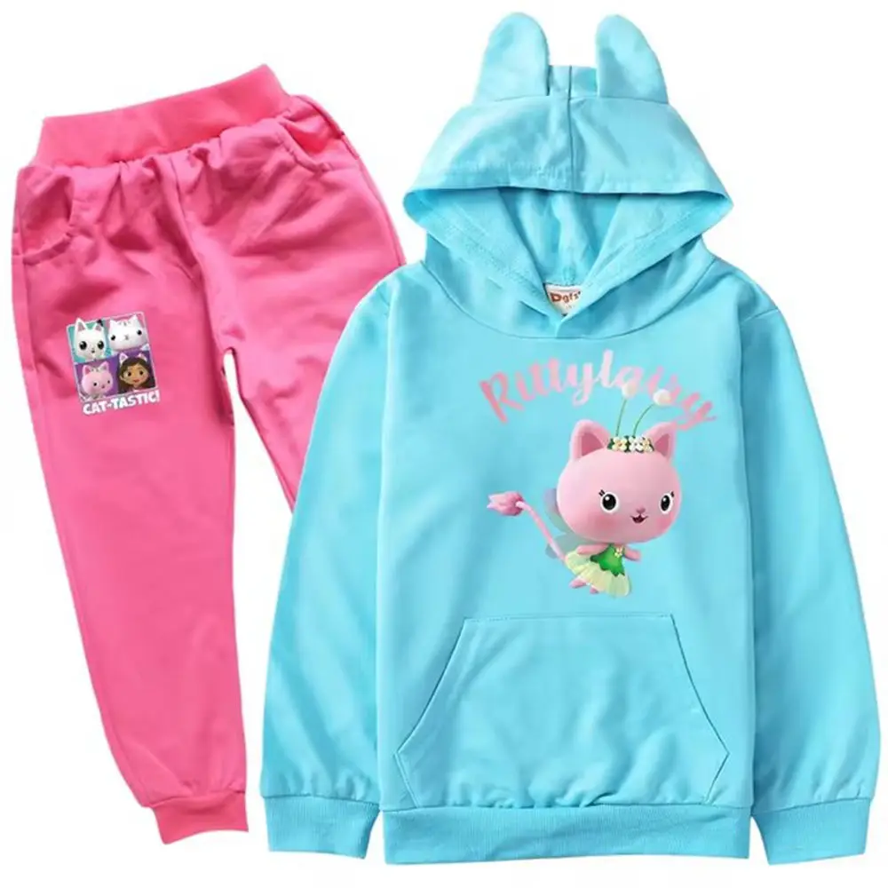 Gabbys Doolhouse Sudadera con capucha para niños, conjuntos de ropa de Chat Gabby, trajes de dibujos animados para niñas, chándales para adolescentes y niños, conjunto de ropa para niños