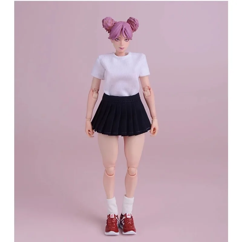 1/12 Scale Female Pleated JK Skirt Short Sleeve T-shirt Long Pants Trousers Suspender Dress Clothes Model Fit 6" Action Figure