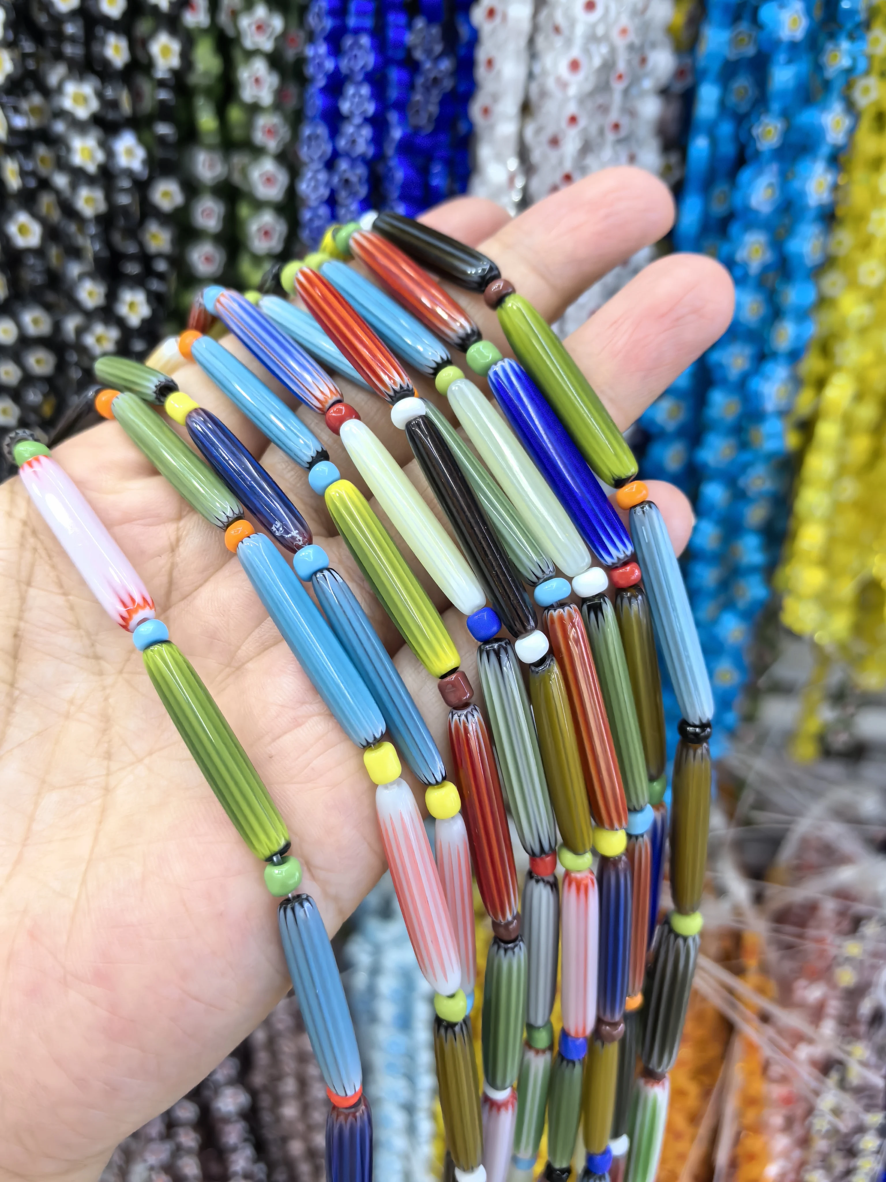 5x20mm Nepal Style Colorful Lampwork Beads Long Rice Beads Loose Beads for Jewelry Making Handmade Bracelet Accessorie1string