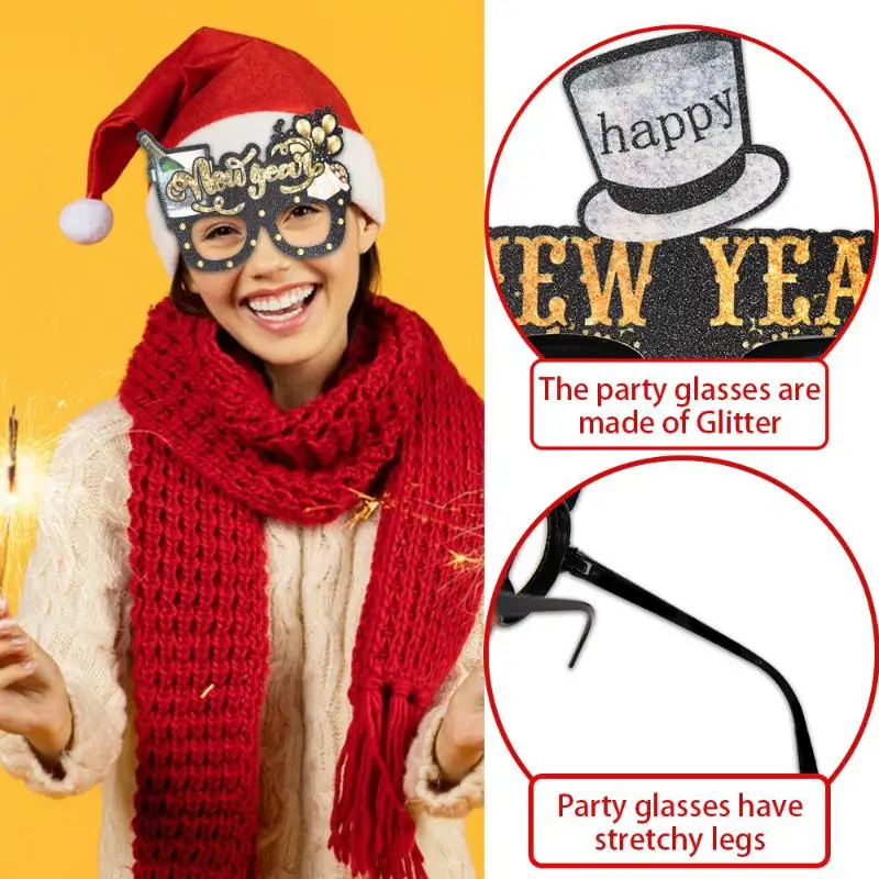 Kacamata Emas Hitam Tahun Baru 2026 Dekorasi Pesta Malam Tahun Baru Bingkai Hadiah Natal