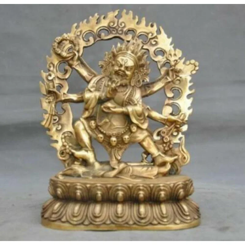 

8" Tibetan old Brass 6 Arms Vajrapani Mahakala Wrathful Tantra Buddha Statue