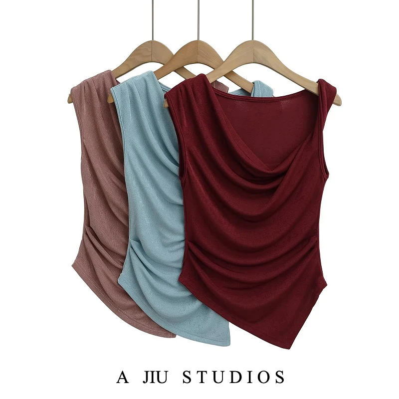 

Street Sle Pure Desire Sexy Folded Waist ort Svel Vest Women's Summer Slimming Trendy T-irt Top