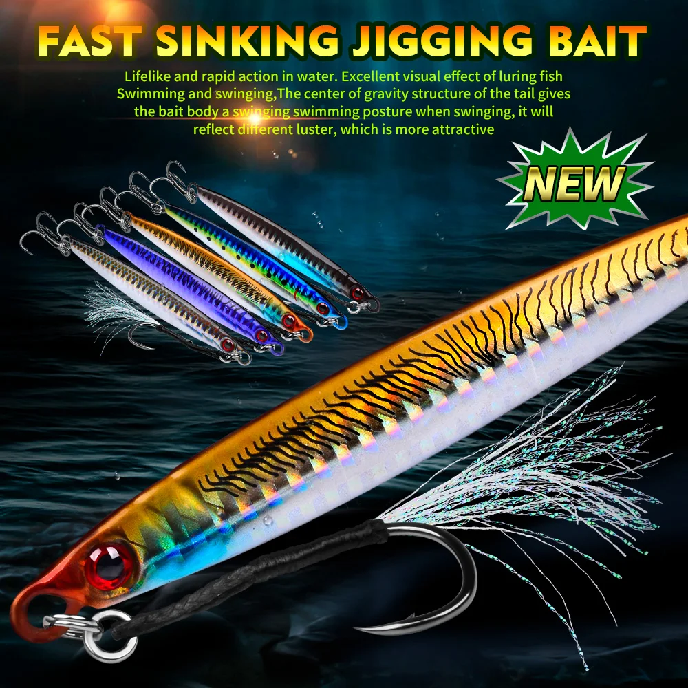 PROBEROS 5Pcs Metall Jig Angeln Lockt Meer Angeln Jigs Künstliche Swimbait Harten Köder Jerkbait Eisen Platte Doppel Haken Großhandel – Detail 1