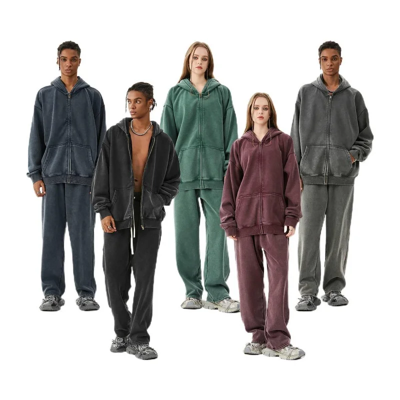 WESTSHAN EU US taille haut qualité haute rue lourd flocon de neige 460G épais polaire veste à glissière sweat-shirt pantalons de survêtement survêtement