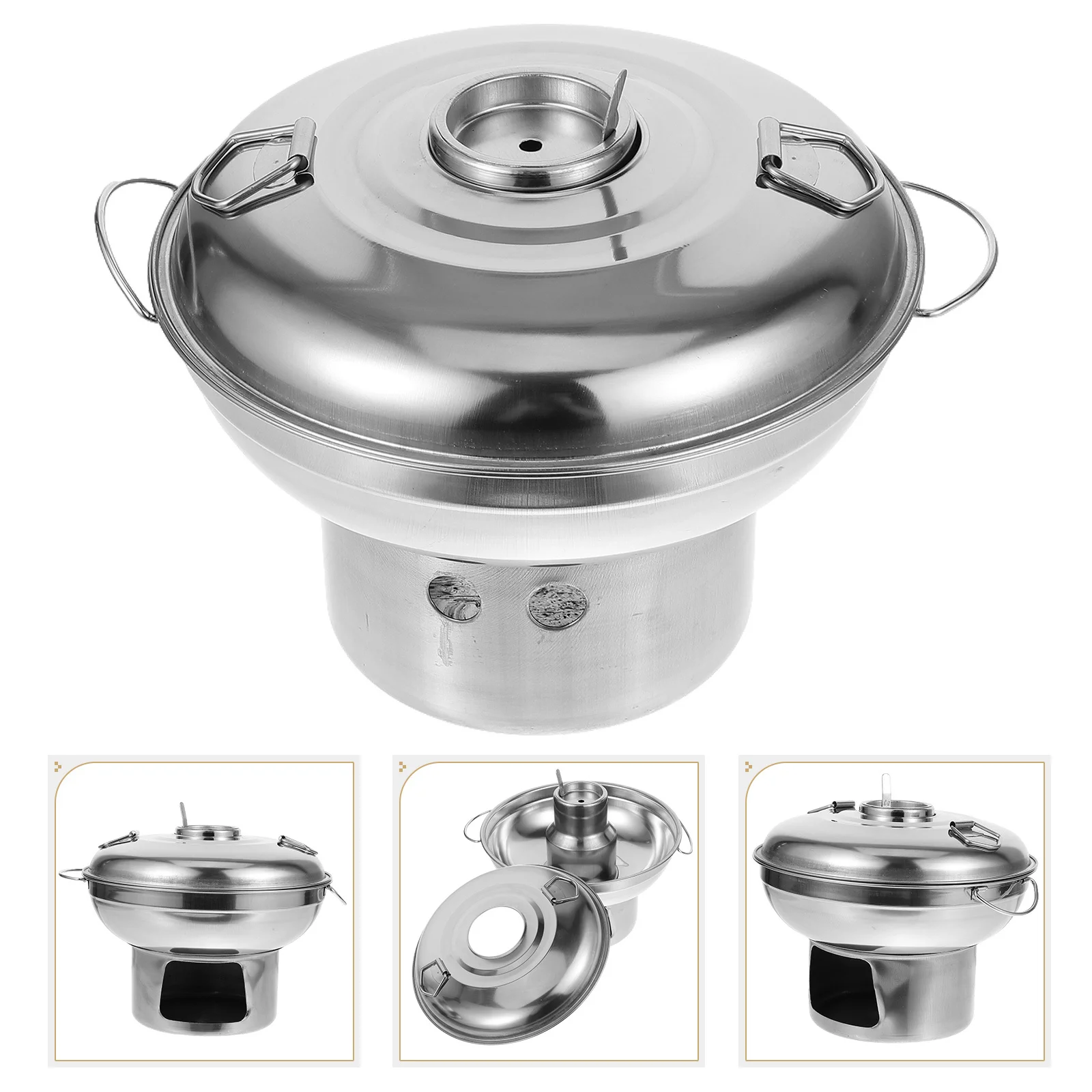 

Портативная горячая кастрюля из нержавеющей стали с двойной ручкой, утолщенная термостойкая кастрюля для сухих морепродуктов, уличный кемпинг