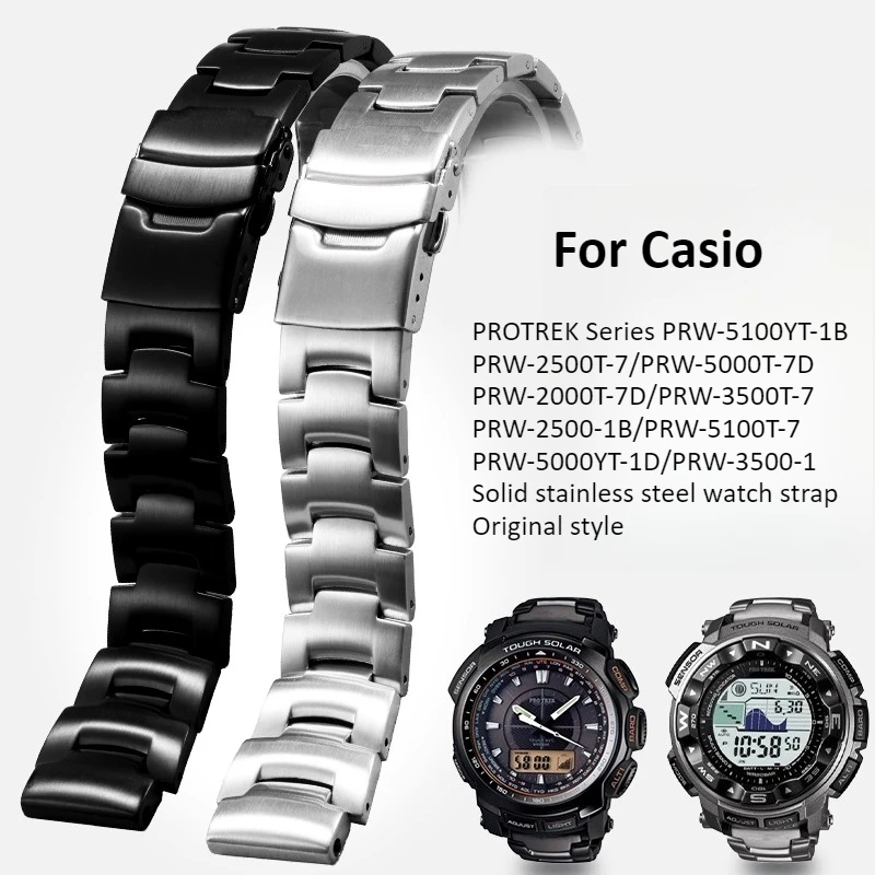 ステンレススチール時計ストラップ-オリジナルカシオスチールストラップ-protrek-prw-2500t-5100yt-5000-2000t用