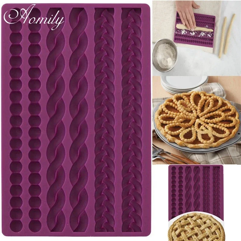 Aomily 3D Knit Rope Silicone Pearl Shell Fried Dough Twist Fondant Mould Cake Border Decorating Molds Sugar Icing Gumpaste Tools