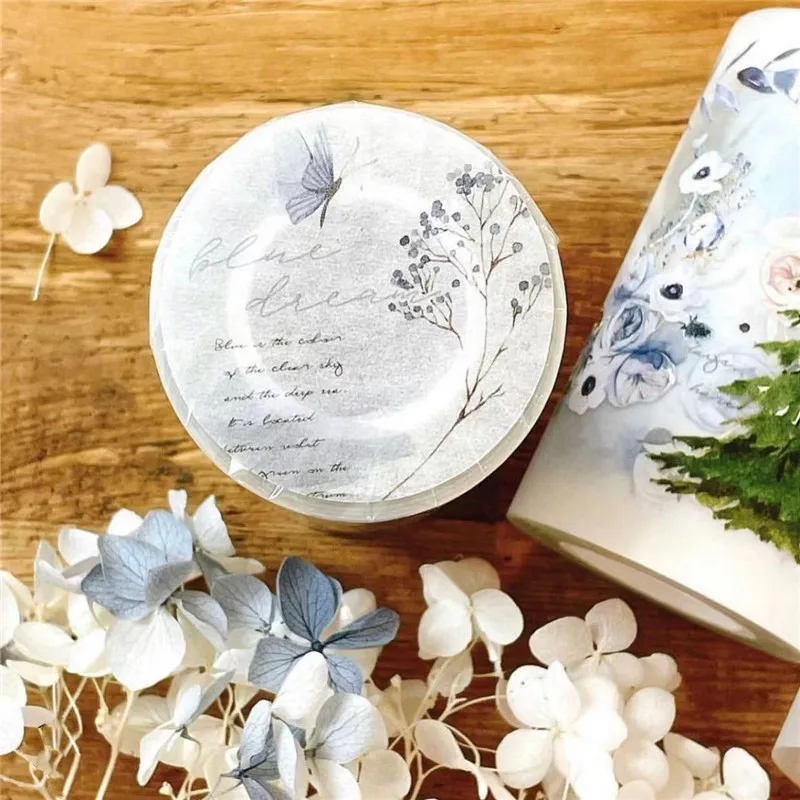 Journal Pages Vintage Blue Dream Washi PET Tape Planner DIY Card Making Scrapbooking Plan Decorative Label Sticker