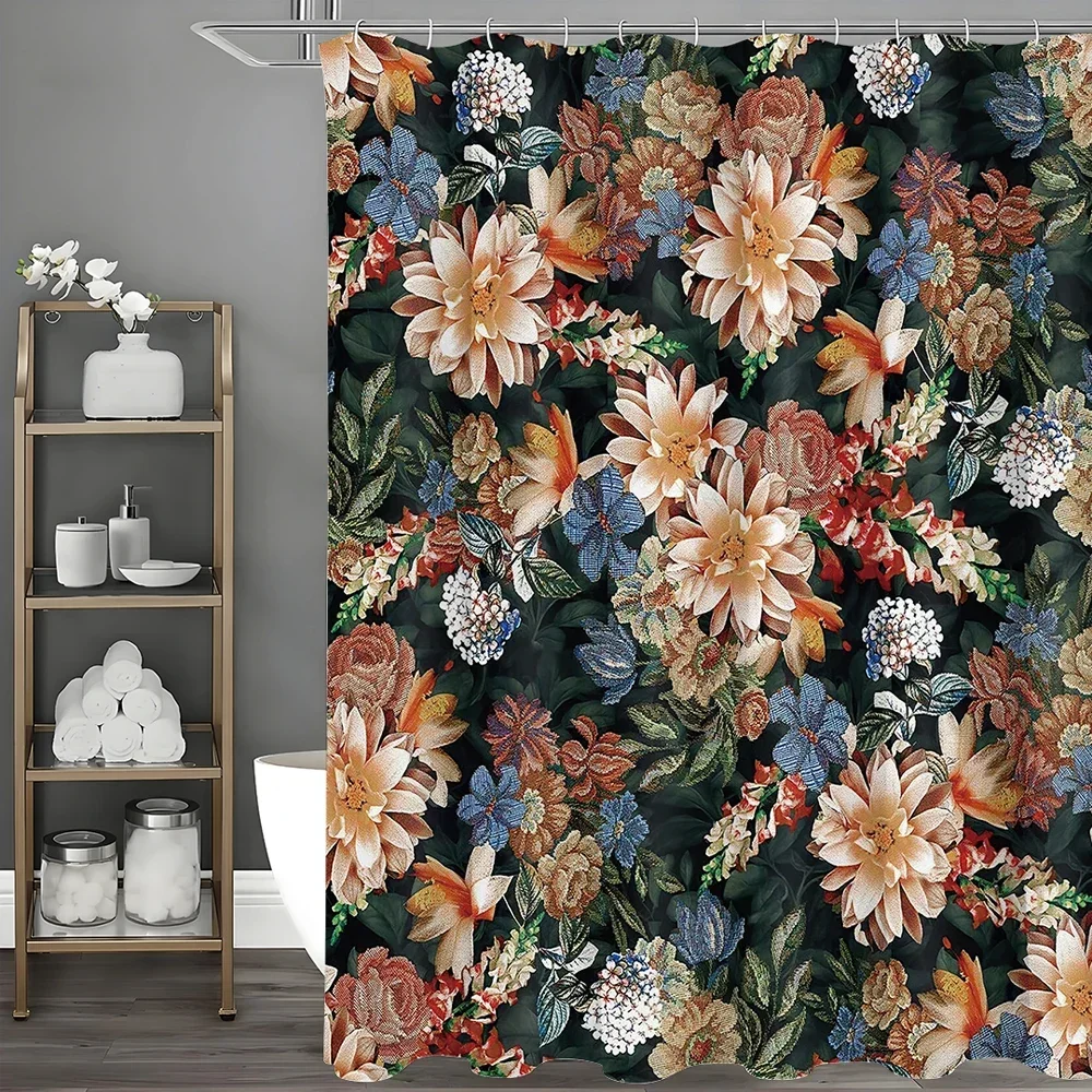 

Занавеска для душа с весенним цветком, декоративная занавеска для душа в ванной комнате, водонепроницаемая занавеска для душа с крючками