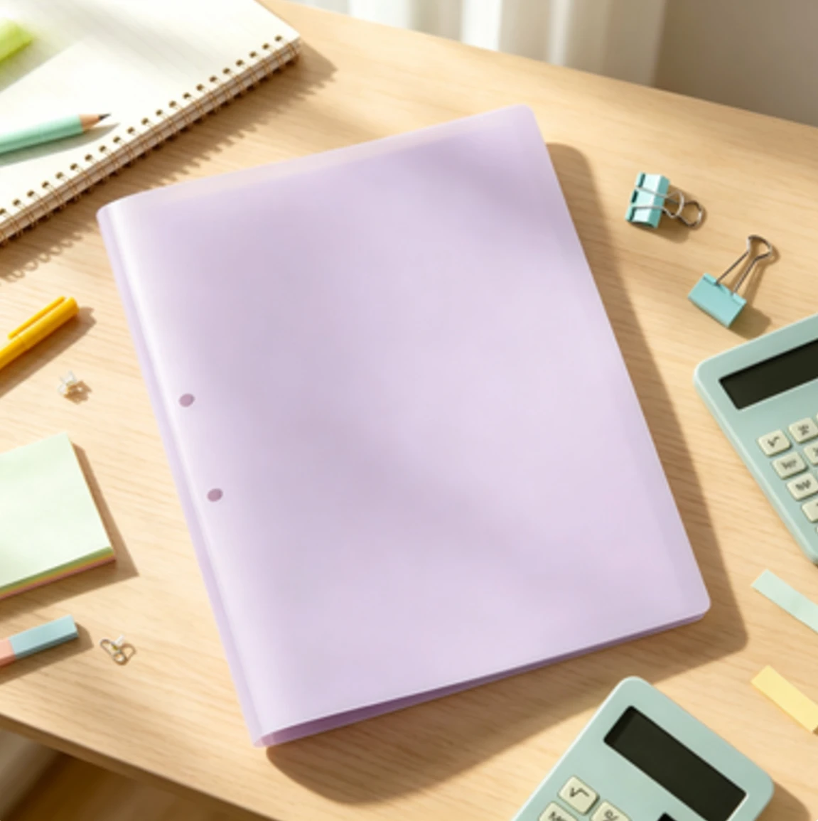 **2 Pocket Plastic Folder with Prongs, Pastel Purple Poly File Folder, 25 Sheet Capacity, Dual Internal Pockets, Letter Size Paper Organizer for School Homework, Class Notes and Office Documents** view 2