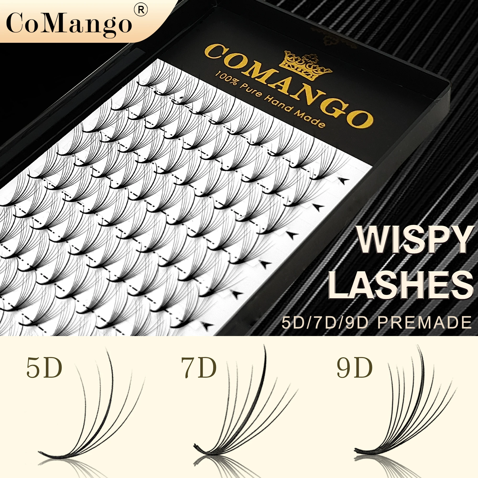 CoMango Wimpernfächer russische Volumen Wimpernverlängerung 5D 7D 9D spitzer Ansatz vorgefertigter Hybridfächer natürliche schwarze Wimpern Kosmetik