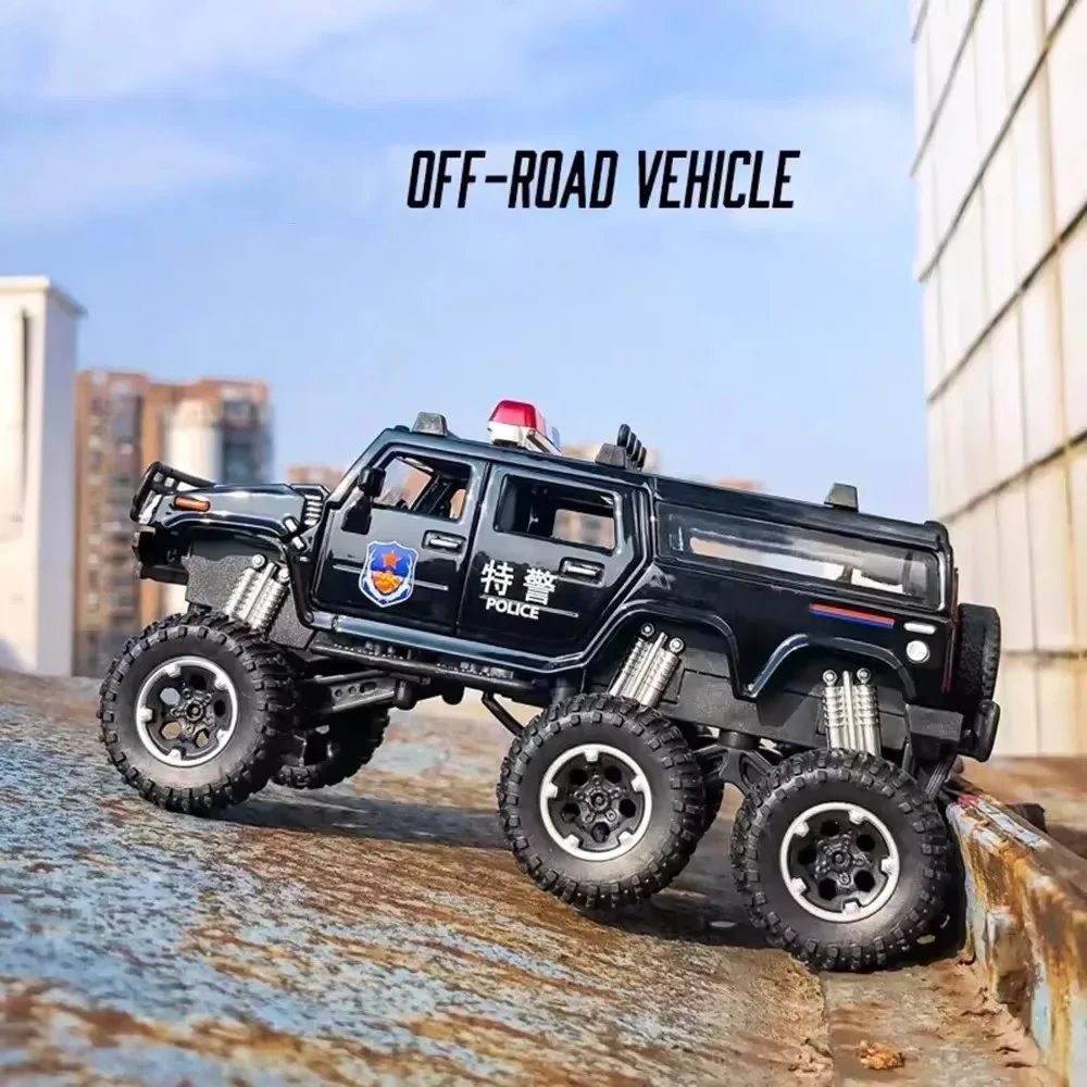 

1/32 Hanma внедорожные полицейские автомобили, модели игрушек, резиновые шины со световой музыкой, 6-дверные открытые игрушечные машины, украшения для мальчиков, подарки