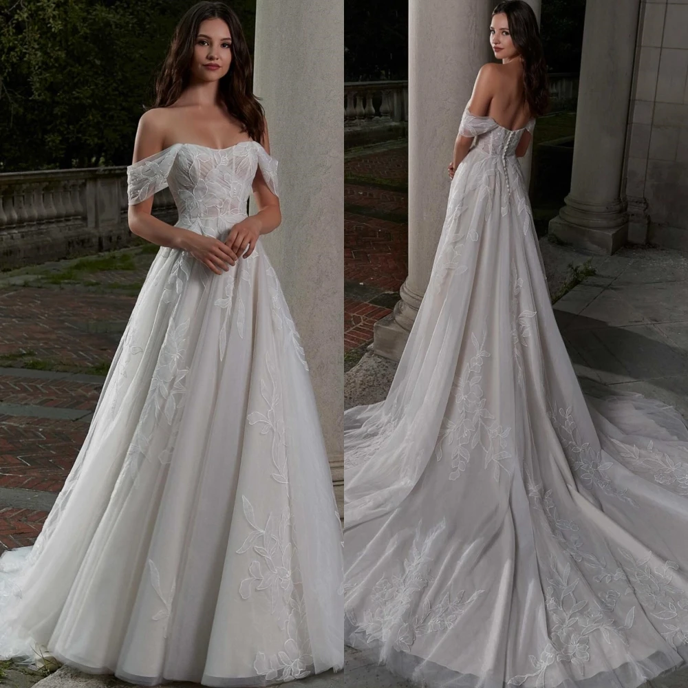 

Jiayigong Sparkle Exquisite Mesprit Elegant Fashion Off-the-shoulder A-line es Open Back Organza Floor Length Custom