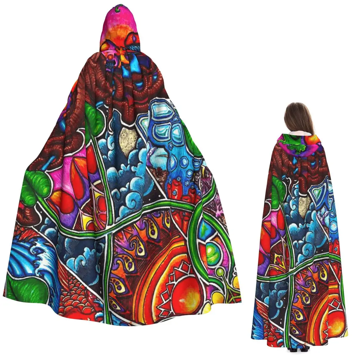 

LSD психоделический длинный плащ с капюшоном, средневековый костюм ведьмы, накидка для косплея, пальто на Хэллоуин для взрослых, унисекс