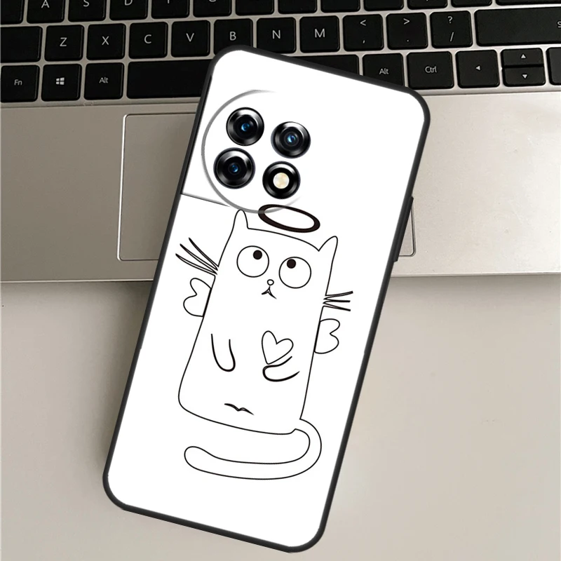 Engraçado bonito gato linha arte caso para oneplus nord 2t ce2 lite n10 n20 capa para oneplus 11 9 10 pro ace 2 8t 9rt 10t